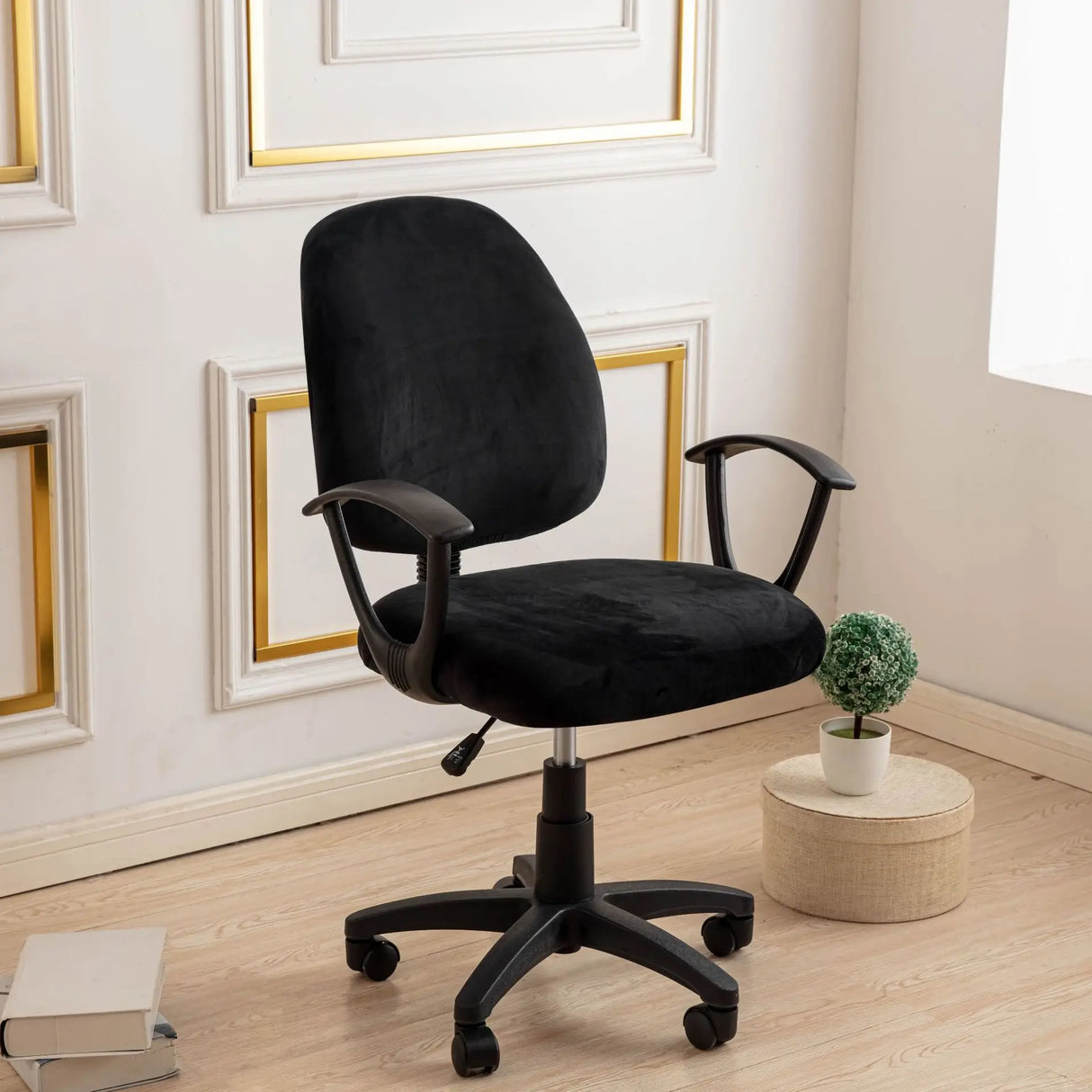 Housse petite chaise de bureau extensible en velours noir