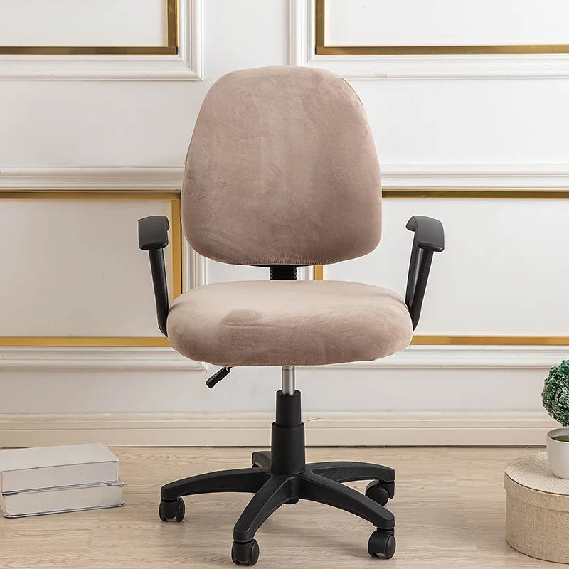 Housse petite chaise de bureau extensible en velours taupe