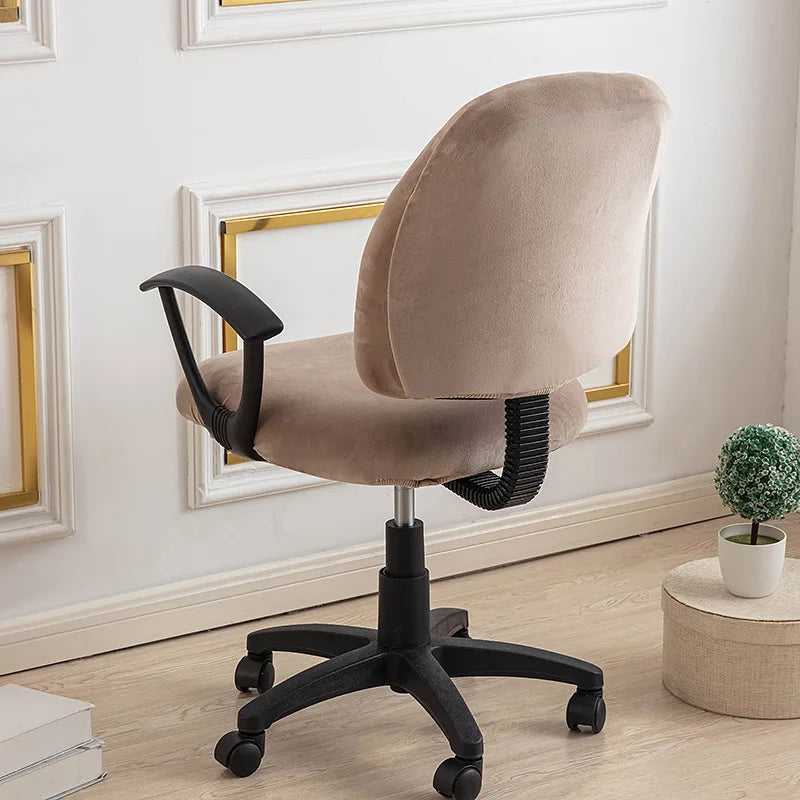 Housse petite chaise de bureau extensible en velours taupe de dos