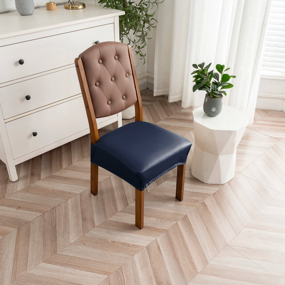 Housse pour assise de chaise simili cuir imperméable bleue marine