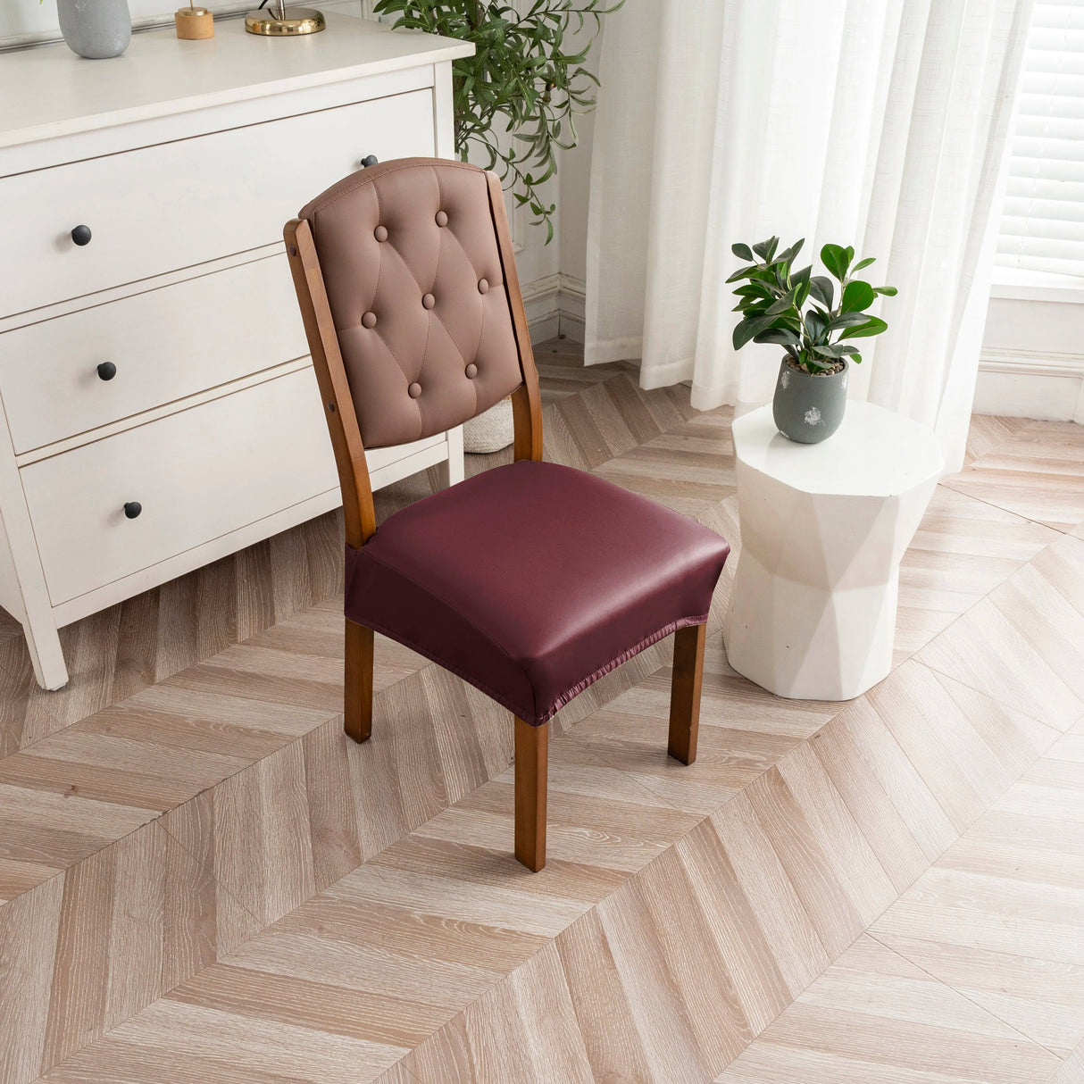 Housse pour assise de chaise simili cuir imperméable bordeaux