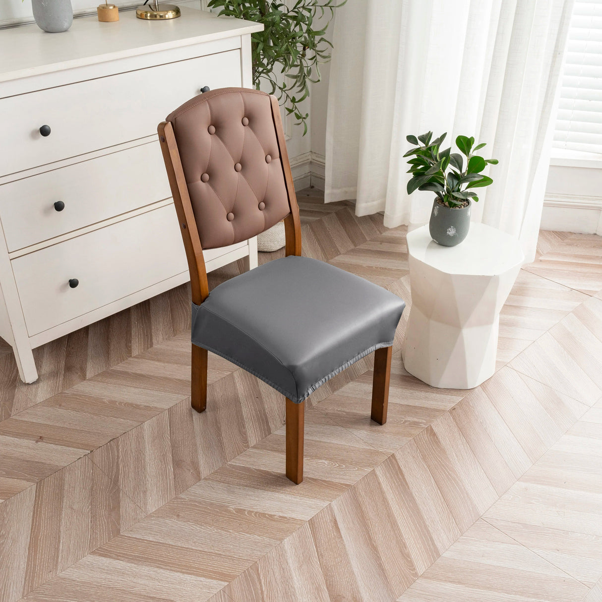 Housse pour assise de chaise simili cuir imperméable gris