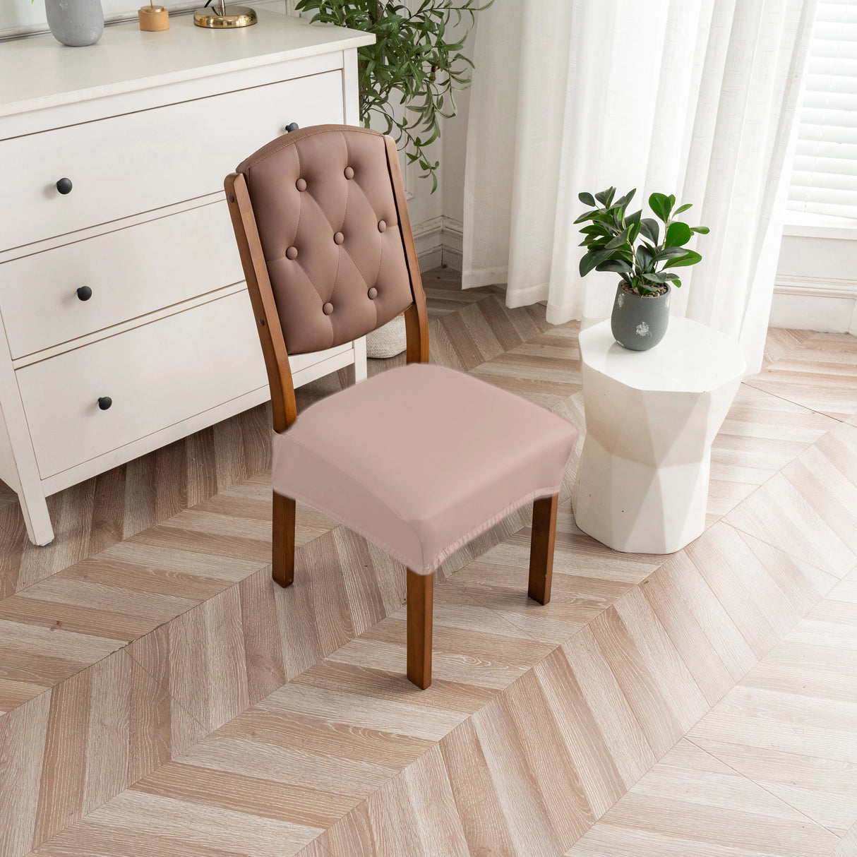 Housse pour assise de chaise simili cuir imperméable gris crème