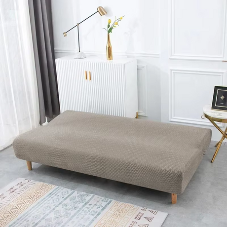 Housse pour canapé-lit, clic-clac, canapé sans accoudoirs taupe ouvert