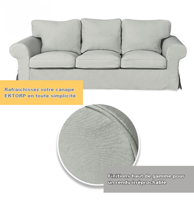 Housse pour canapé IKEA EKTORP 3 places pur coton argent tissu