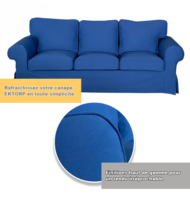 Housse pour canapé IKEA EKTORP 3 places pur coton bleue tissu