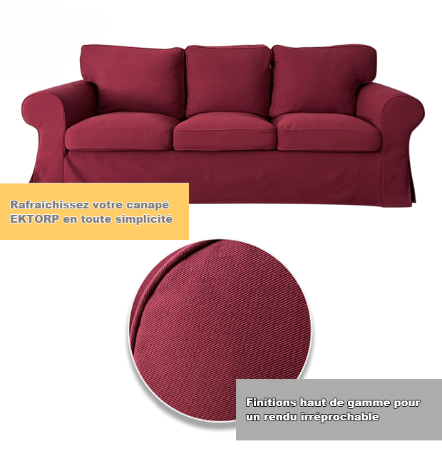 Housse pour canapé IKEA EKTORP 3 places pur coton bordeaux tissu