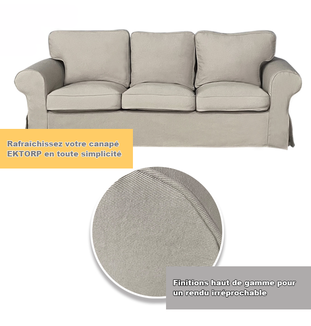 Housse pour canapé IKEA EKTORP 3 places pur coton ivoire tissu