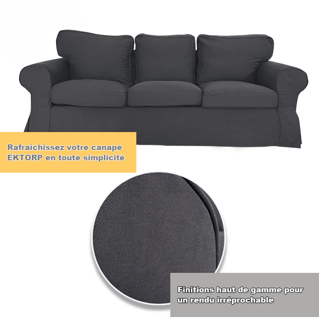 Housse pour canapé IKEA EKTORP 3 places pur coton noir tissu