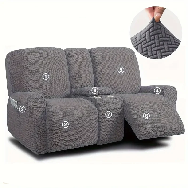 Housse canapé relax 2 places console centrale velours damassé