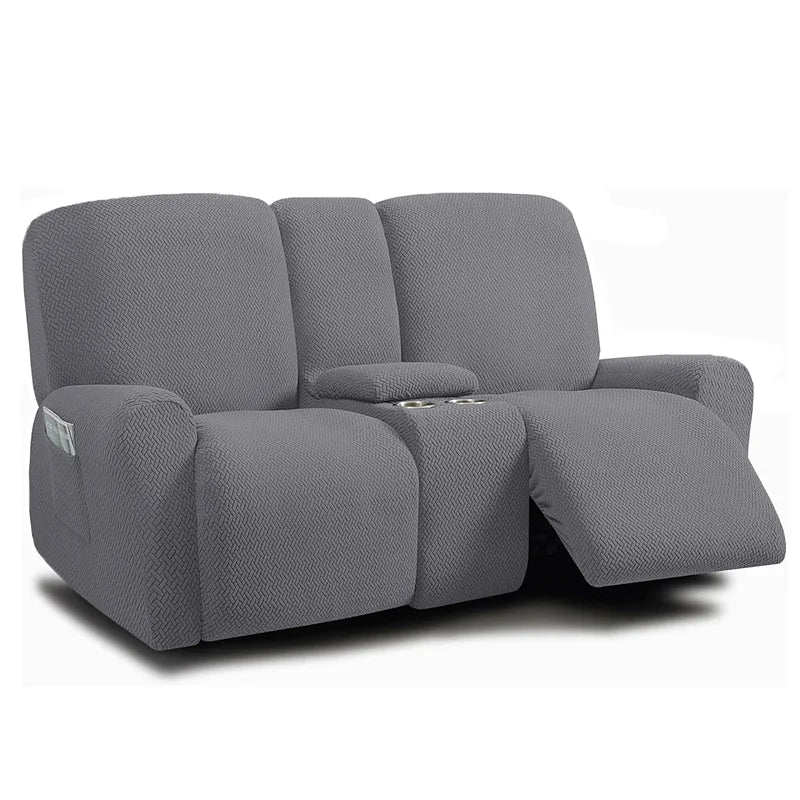Housse pour canapé relax 2 places avec console gris