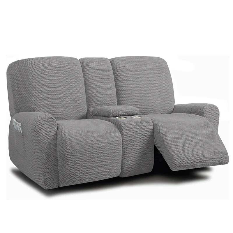 Housse pour canapé relax 2 places avec console gris clair