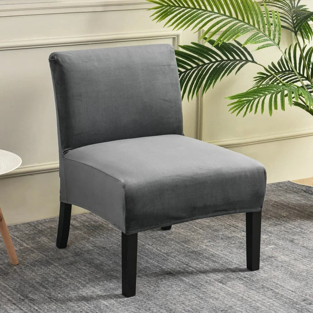 Housse pour chauffeuse, fauteuil bas sans accoudoir gris foncé