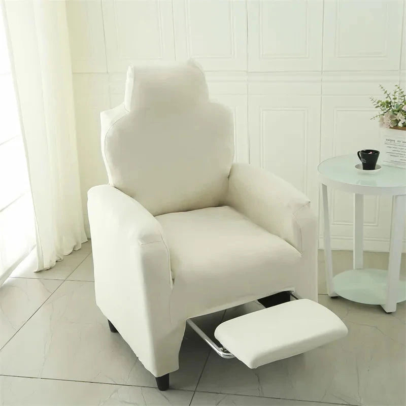 Housse pour fauteuil relax avec repose pieds électrique lycra extensible ivoire