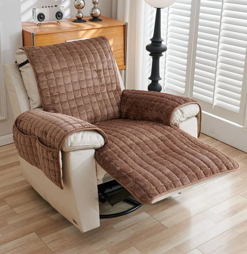 Housse pour fauteuil relax velours flanelle avec poches intégrées café