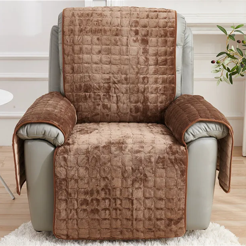 Housse pour fauteuil relax velours flanelle avec poches intégrées marron