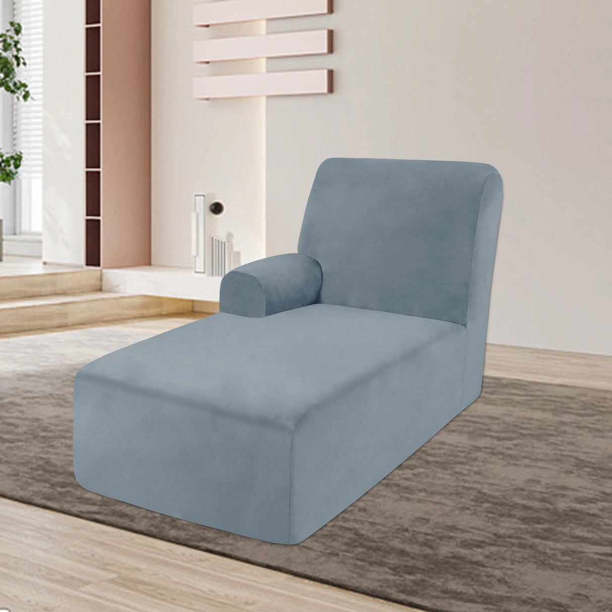 Housse pour méridienne et chaise longue avec accoudoir en velours bleue ardoise