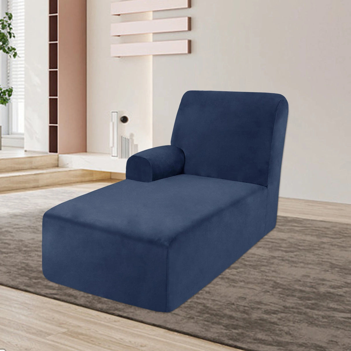 Housse pour méridienne et chaise longue avec accoudoir en velours bleue marine