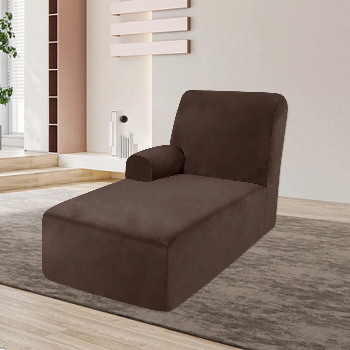 Housse pour méridienne et chaise longue avec accoudoir en velours marron