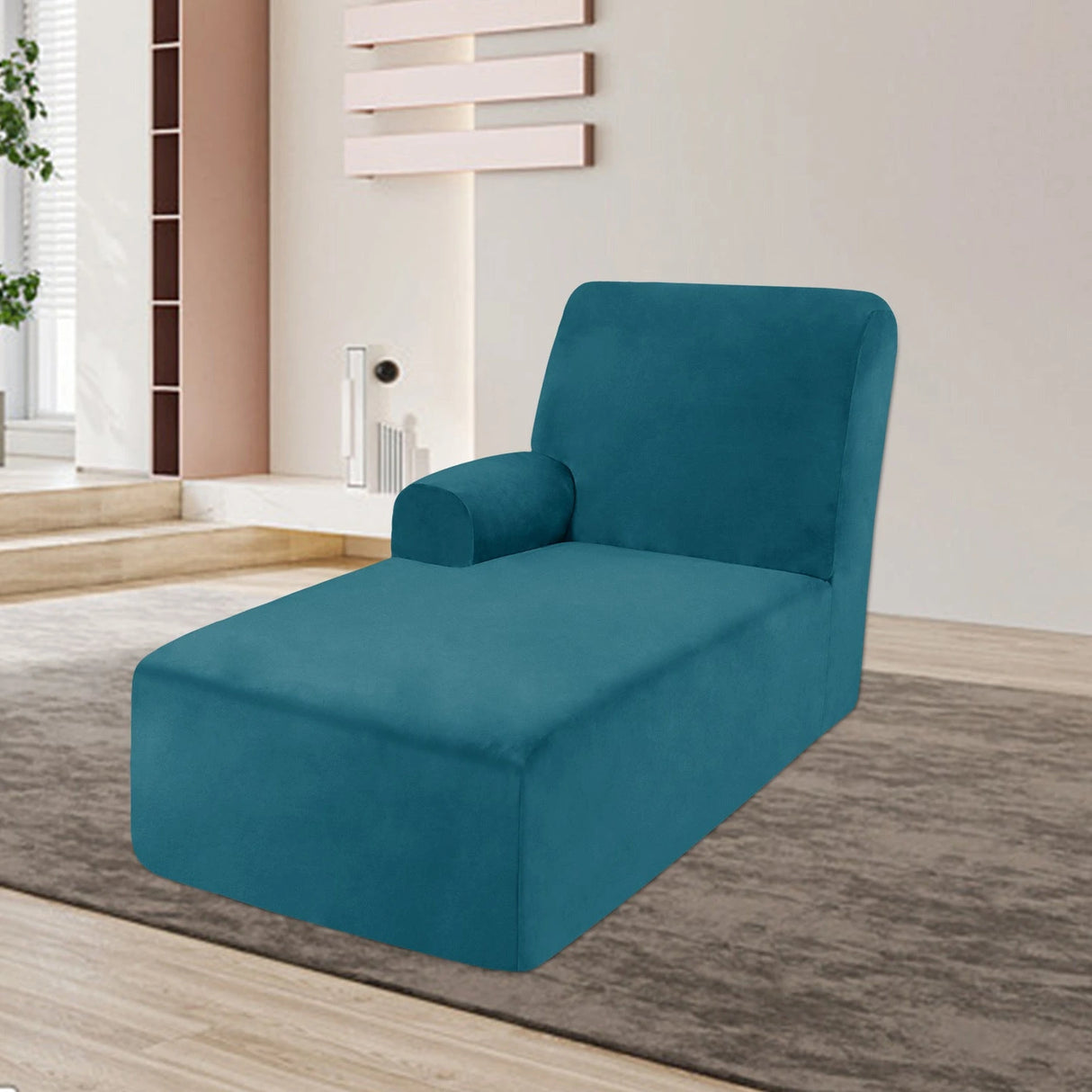 Housse pour méridienne et chaise longue avec accoudoir en velours turquoise