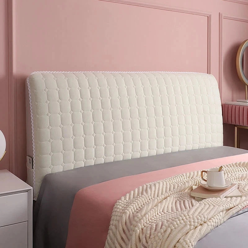 Housse pour tête de lit en velours capitonné avec poche intégrée beige