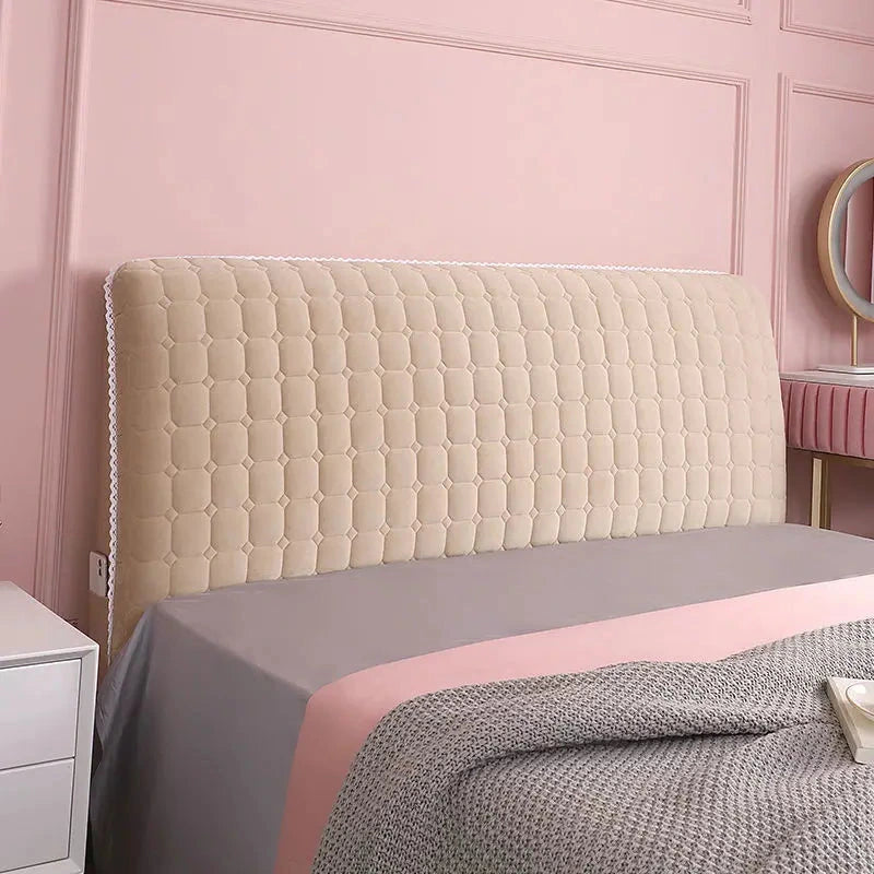 Housse pour tête de lit en velours capitonné avec poche intégrée taupe