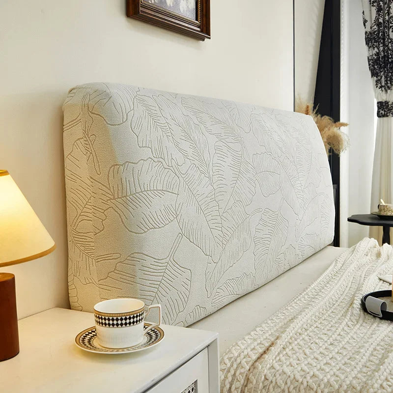 Housse pour tête de lit extensible décorative hibiscus gris clair