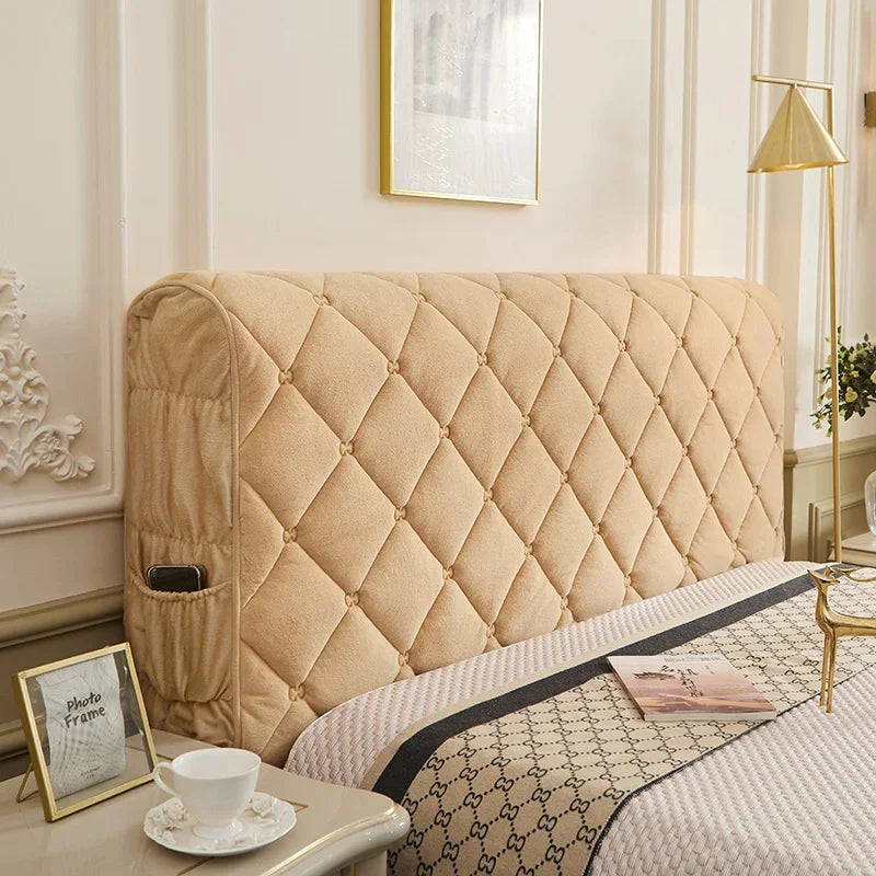 Housse pour tête de lit matelassée velours épais capitonnée haut de gamme taupe