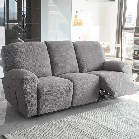 Housse canapé relax 3 places gris moyen velours damassé