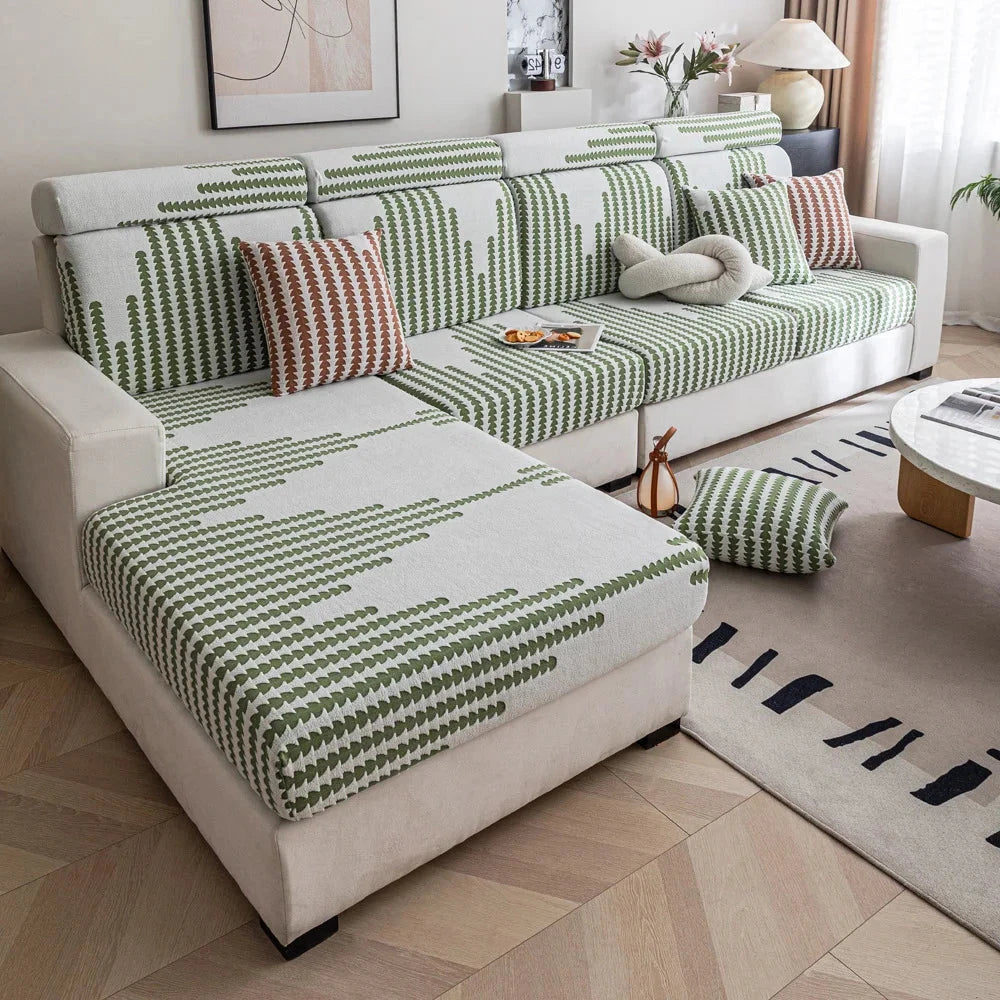 Housse coussin de canapé renforcée texture laineuse vert