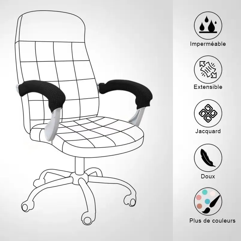 2 Housses Accoudoirs Chaise Bureau Noir - Protection Confortable, Antidérapant