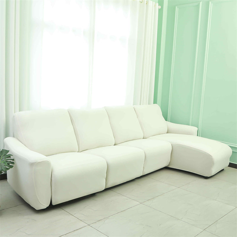 Housses pour canapé d'angle relax inclinable avec méridienne lycra Ivoire