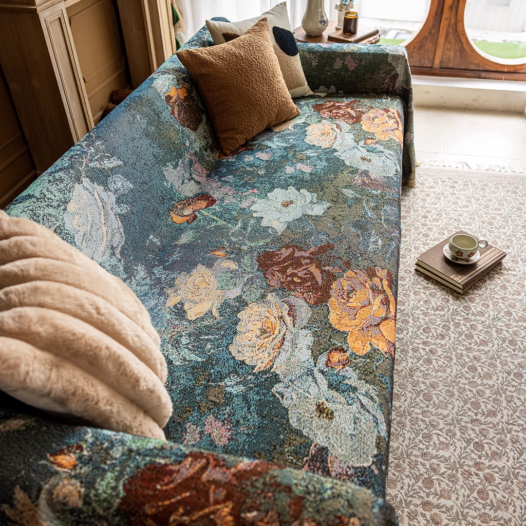 Jeté de canapé grande taille luxe vintage floral