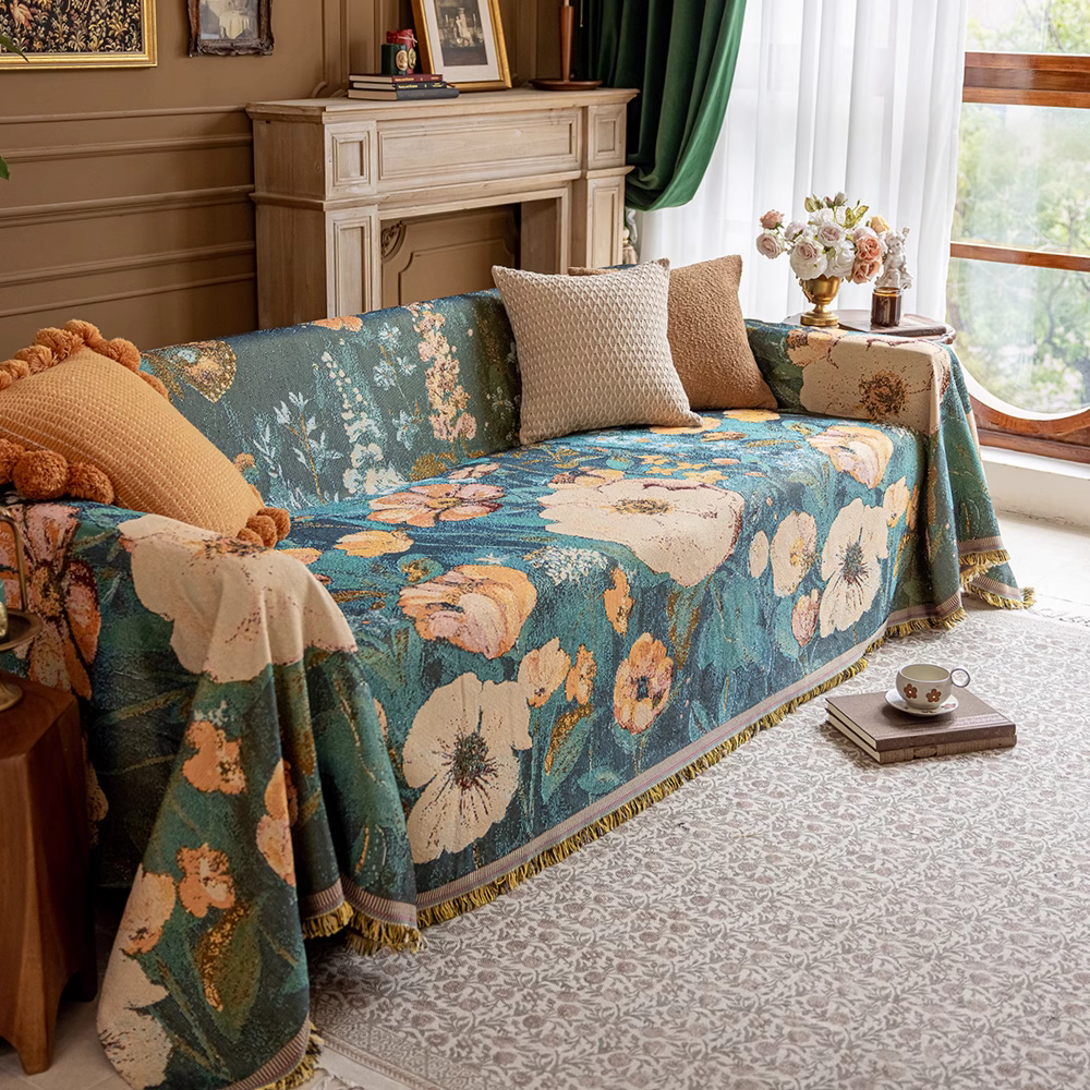 Jeté de canapé grande taille luxe vintage floral peinture