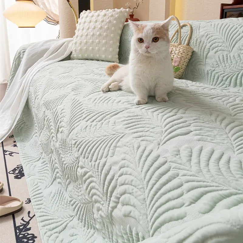 Plaid Jeté de canapé grande taille XXL anti griffures texture feuille d'hibiscus gris