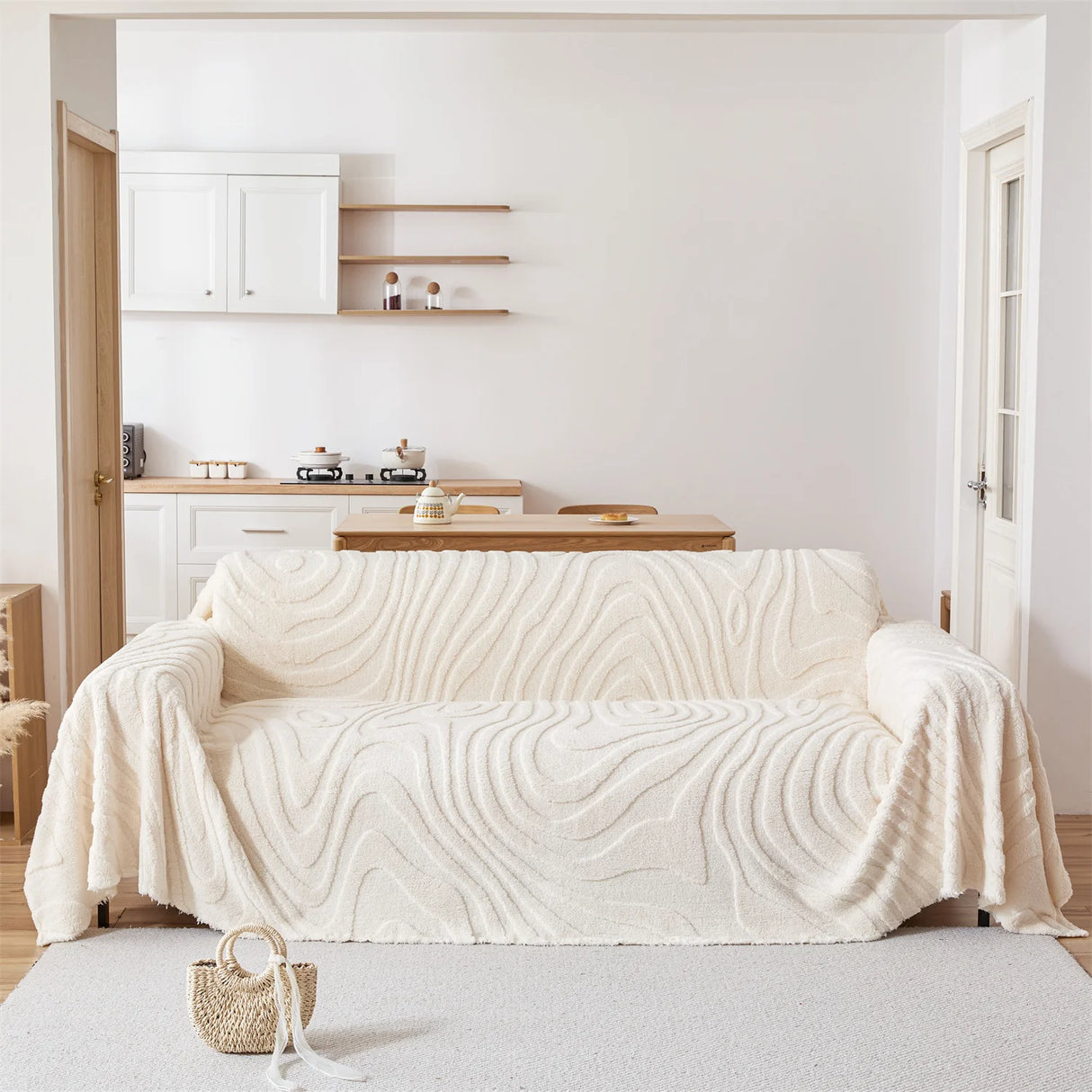 Plaid Jeté de canapé grande taille en polaire tuftée beige de face