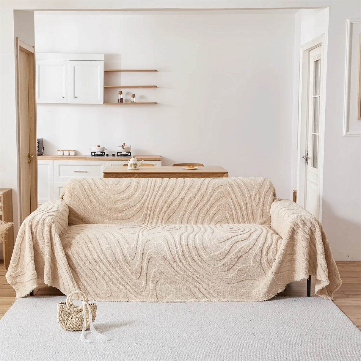 Plaid Jeté de canapé grande taille en polaire tuftée café de face