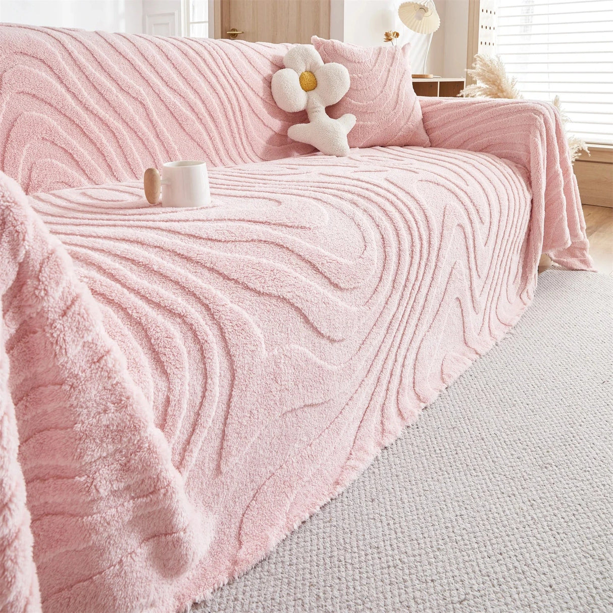 Plaid Jeté de canapé grande taille en polaire tuftée rose