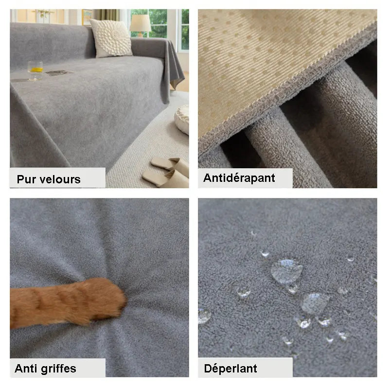 Plaid Jeté de canapé grande taille pur velours antidérapant et déperlant gris