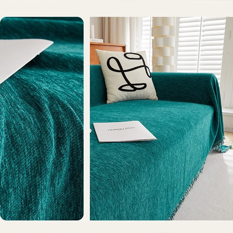 Plaid jeté de canapé grande taille chenille renforcée anti griffes de chat turquoise