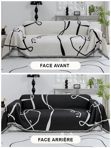 jété de canapé grande taille double face blanc noir