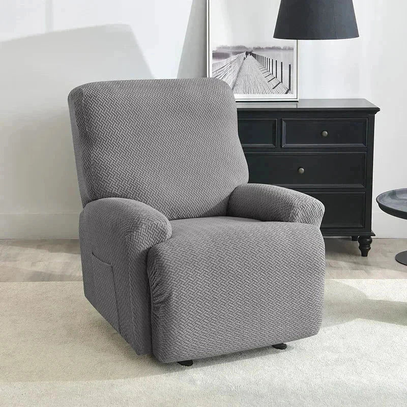 Housse fauteuil relax gris moyen velours damassé