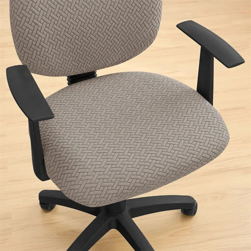 zoom Housse de siège de bureau extensible velours damassé taupe de profil
