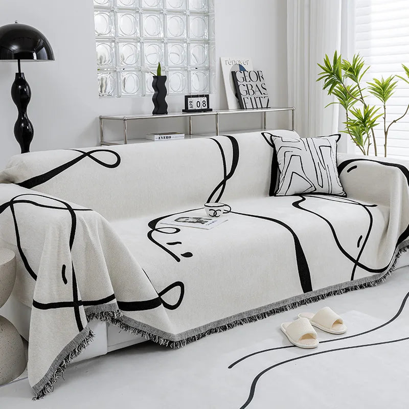 jété de canapé grande taille double face blanc noir