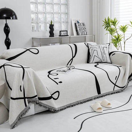 jété de canapé grande taille double face blanc noir