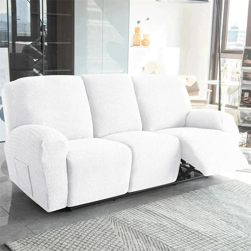 Housse canapé relax 3 places blanc velours damassé