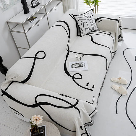 jété de canapé grande taille double face blanc noir
