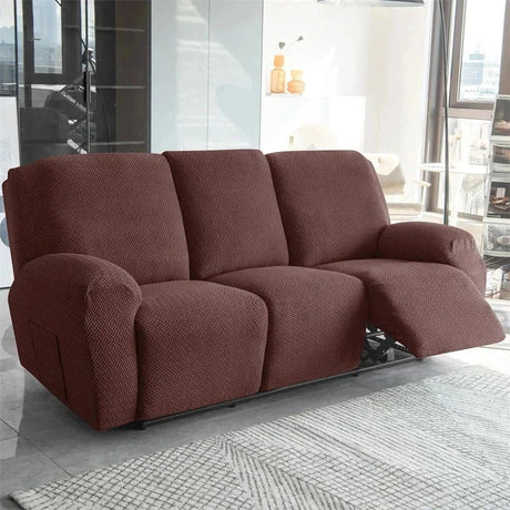Housse canapé relax 3 places marron velours damassé