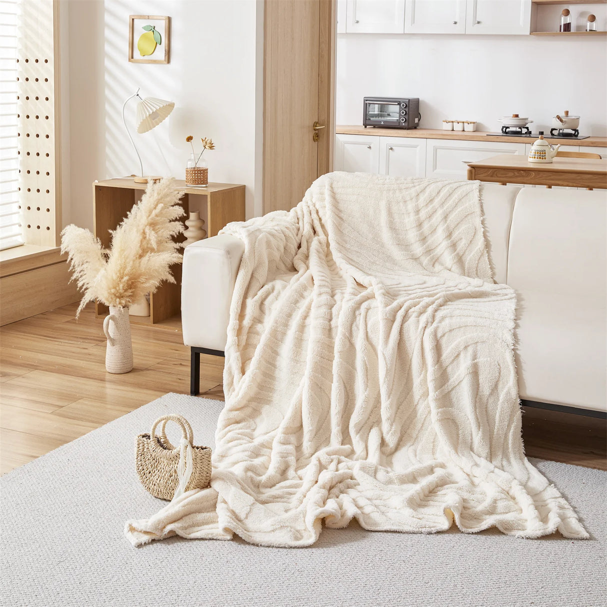 Plaid Jeté de canapé grande taille en polaire tuftée beige