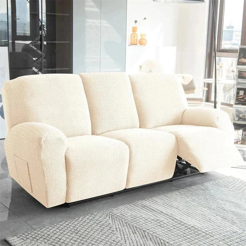 Housse canapé relax 3 places beige velours damassé